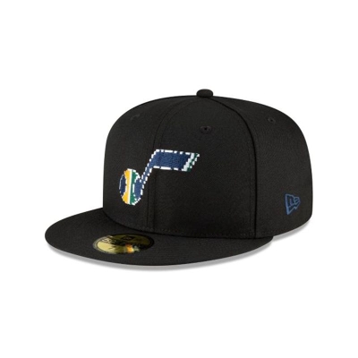 Black Utah Jazz Hat - New Era NBA Pixel 59FIFTY Fitted Caps USA7394561